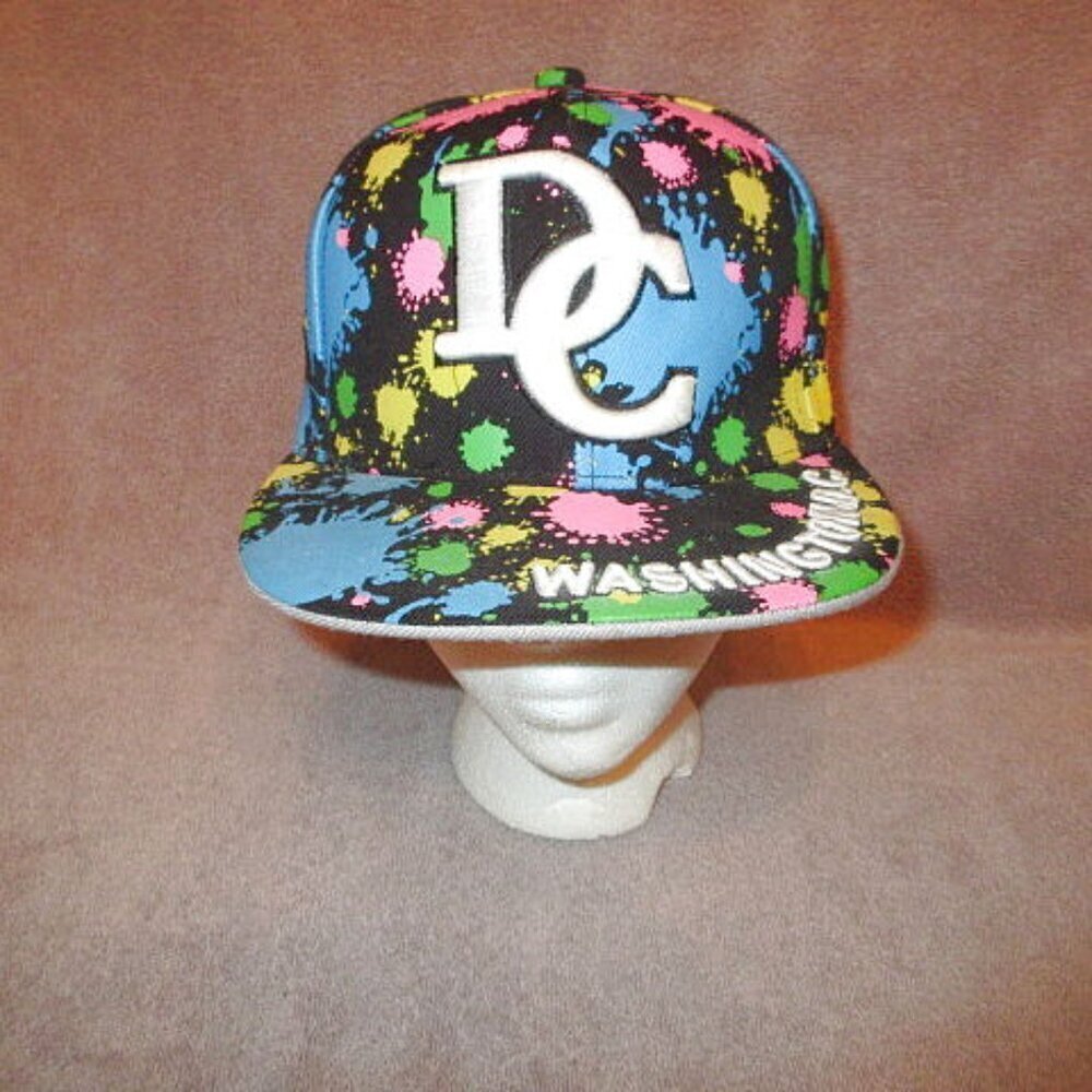 Washington DC Embroidered Hat Cap Size S Rainbow Paint Splatter Graffiti Skater